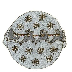 Tahari Christmas Beaded Placemat 15in Holiday Glam Reindeer Snowflakes NEW